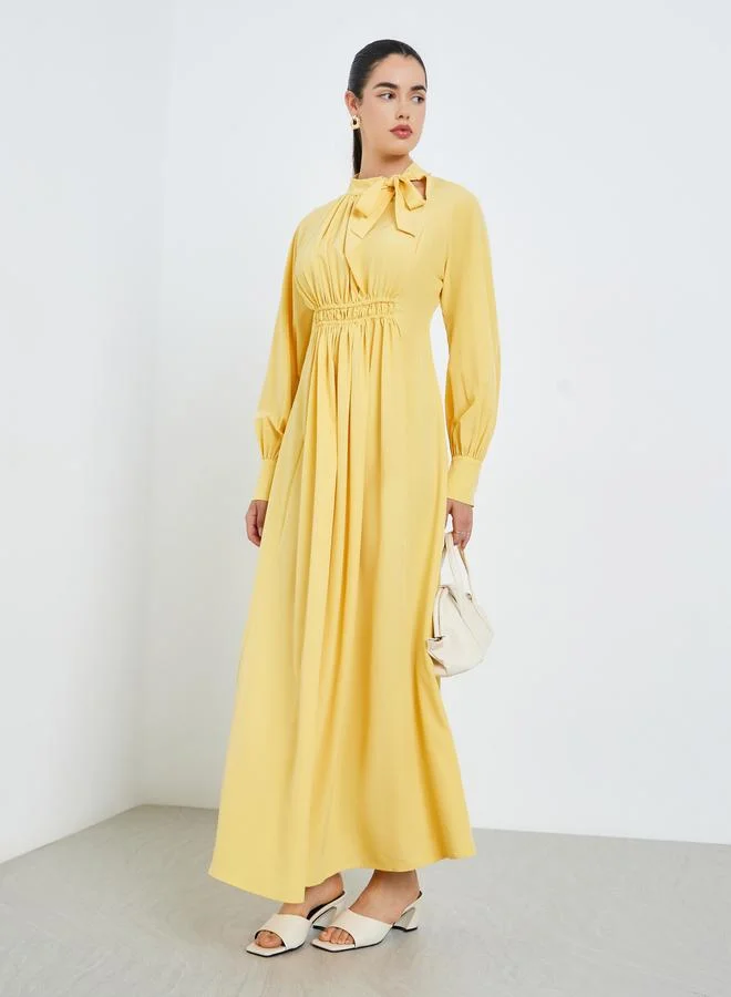Styli Women Yellow Tie-Up Neck Maxi Dress